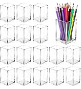 AFOROEOA 20Pack Clear Acrylic Pen Holder Desktop Pencil Organizer Acrylic Pencil Cup Stationery O...