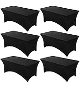 Fixwal 6 Pack Black Table Cloths Rectangle 8FT, Spandex Table Covers, Table Cloths for 8 Foot Rec...