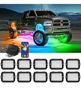 MICTUNING Y1 RGB+IC Dream Color LED Rock Lights - Upgraded 10 Pods Underglow Light with Chasing E...