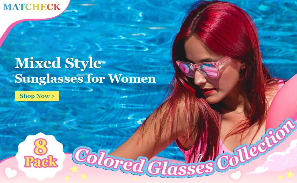 8 Mixed Style Colored Sunglasses