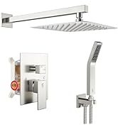 SR SUN RISE Shower Faucet Set Bathroom Square Rain Shower Head with Handheld Spray Wall Mounted R...