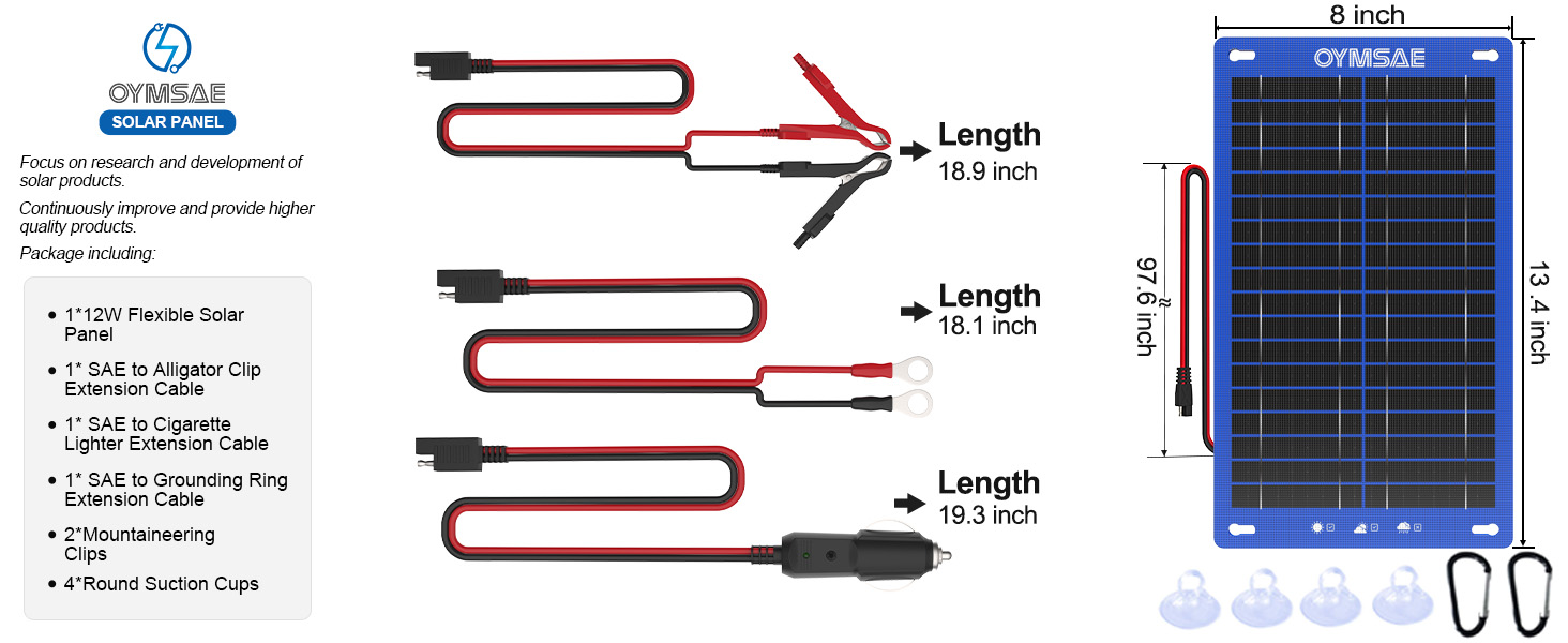 OYMSAE 12W Solar Car Battery Charger Portable 12V Trickle Battery Charger 