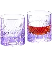 KAMMAK Crystal Whiskey Glasses Set, 8.12 oz (240 ml) Purple Old Fashioned Tumbler, Hand Blown Thi...