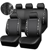 CAR PASS Diamond Leather Bling Car Seat Covers Full Set, Shining Rhinestone Waterproof Durable Re...