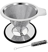 LHS Pour Over Coffee Dripper Reusable Coffee Filter Metal Cone Filter Paperless Coffee Filter Sta...