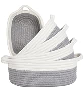 ShellKingdom 5 Set Storage Baskets, Natural Cotton Rope Woven Storage Bins with Handle, Toilet Ta...