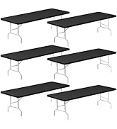 Fixwal 8FT Table Cloth for Rectangle Tables, 6 Pack Black Tablecloths Rectangular Stretch Spandex...