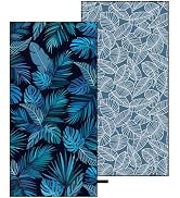 Oversized Microfiber Beach Towel Thin, Blue Black Palm Leaf Double Sided Towel 1PC, Large Soft Sa...
