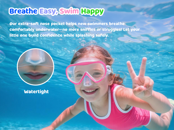 Kids Goggles with Nose Cover Kids Swim Goggles180° Clear View Snorkel Diving Mask for 5-15 Anti-Fog