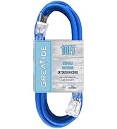 GREATIDE 10 Ft Lighted Outdoor Extension Cord - 12/3 SJTW Heavy Duty Extension Cable with 3 Prong...