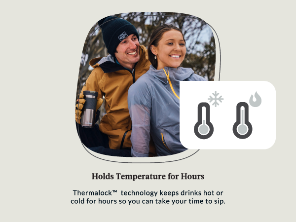 temperature hot cold hours thermalock time sip man woman hiking camping travel happy smile nice