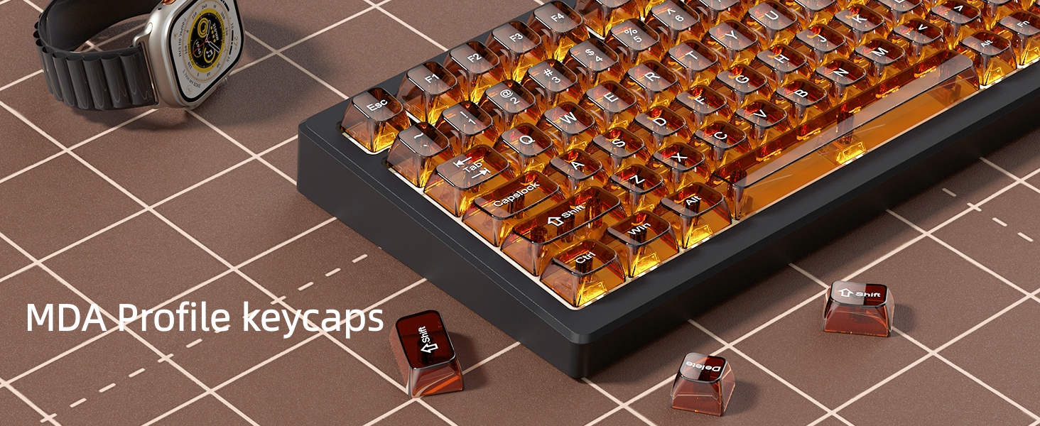 Brown Clear keycaps,Coffee Transparent keycaps 75%,Ceramic Jelly Key caps Set,Shine Through key caps