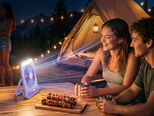 Battery powered fan for camping, picnic, and outdoor travel