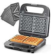 Reemix 3-in-1 Waffle, Grill & Sandwich Maker, Panini Press Grill and Waffle Iron Set with Removab...