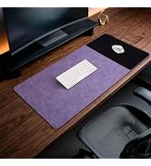 HAUTOCO Cork Desk Mat 36''x17'', Distressed PU Leather &amp; Cloth Desk Pad | Waterproof, Non-Slip, S...