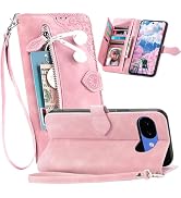 Fofvccv Zipper Wallet Case for Google Pixel 10A with 7 Card Slots, Women Retro Embossed Flower Fl...