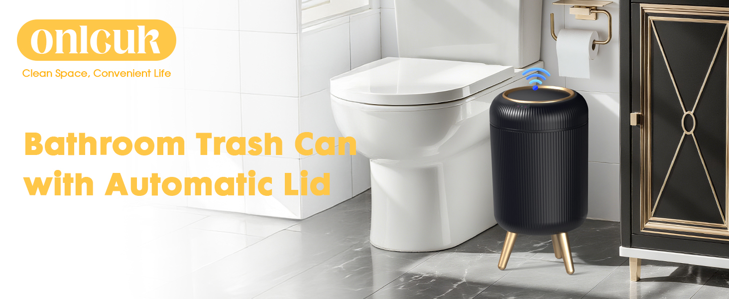 black bathroom trash can