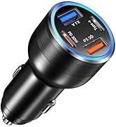 65W USB C Car Charger, Bangfun 4 Port Cigarette Lighter USB Charger QC/PD 30W Fast Charging Dual ...
