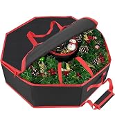 Christmas Wreath Storage Container, 24 Inch Hard Shell Wreath Storage Box with Interior Pockets, ...