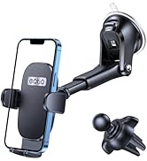 OQTIQ 3-in-1 Car Phone Mount for Dashboard, Windshield &amp; Air Vent – Strong Suction Cup Holder wit...