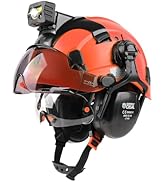GREEN DEVIL Hard Hat Safety Helmet with Rechargeable Headlamp Light and Visor Ear Muffs Vented Wo...