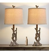 OYEARS 23" Rustic Farmhouse Table Lamp Country Cottage Lamps for Nightstand Tree Trunk Wood Grain...