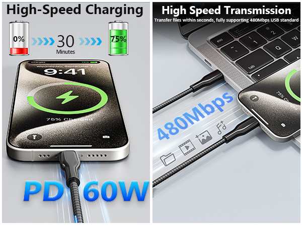 c type 10 ft metal braided phone charger cord