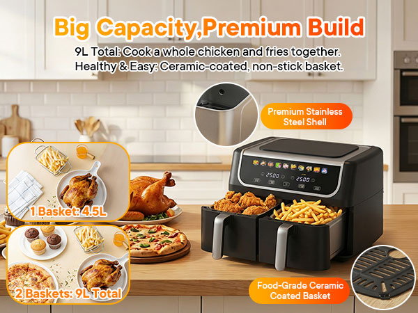 NEWBULIG 9L Dual Zone Air Fryer