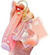 YOU WIZV Kawaii Bear Boba Keychain - Cute Liquid Water Charm for Backpacks, Adorable Gift for Wom...