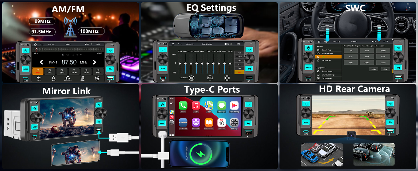 Mirror Link/FM/AM/EQ/SWC/Type-C /Rear camera