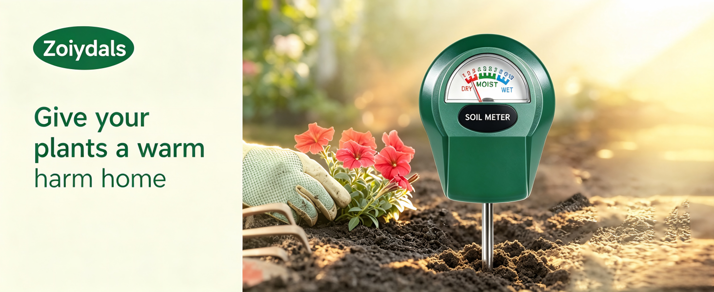 soil moisture meter measuring garden soil moisture for healthy plant growth and watering guidance