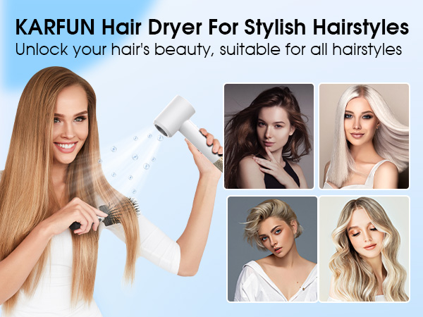 KARFUN Hair Dryer For Stylish Hairstyles 110000 RPM Hair Dryer, Plasma Hair Dryer High-Speed 