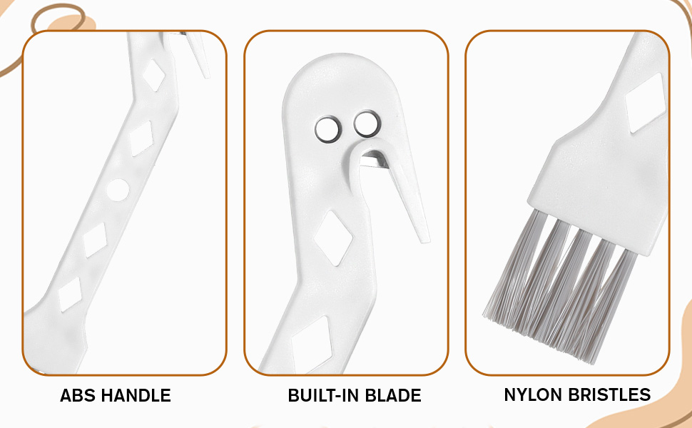 This handheld vacuum cleaner brush highlight its ABS handle, built-in blade, and nylon bristles.