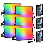 Onforu 6 Pack RGB LED Flood Light Outdoor 500W Equivalent, DIY Color Changing Upights with Remote...