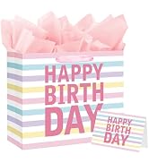 13" Large Happy Birthday Gift Bag with Handles and Tissue Paper, Cards for Girls Women Birthday P...