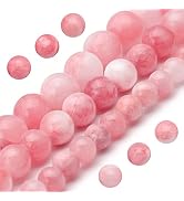 Youngbling Natural Gemstone Beads for Jewelry Making,8mm Pink White Jade Polished Round Smooth St...