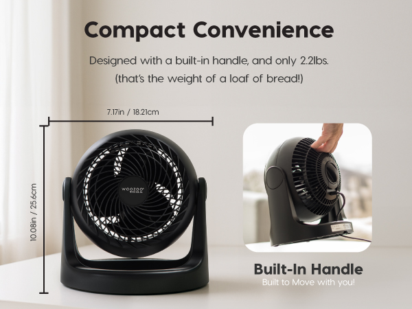 RIS USA WOOZOO Desk Fan, Air Circulator, 3 Speeds, 52ft Max Air Distance, 360° Adjustable Tilt