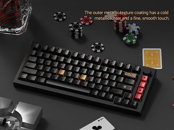 PBT Keycaps with Metal Paint Poker Theme,Black/Gold/Red Custom Keycap Set dye Sub Cherry Profile