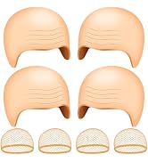 NEBURORA 8 Pcs Thick Bald Cap Halloween Latex Wrinkle Bald Caps for Adults Women Men Wig Cap Cost...