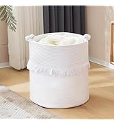 YOUDENOVA White Woven Storage Basket, Baby Hamper for Nursery Girl, Decorative Basket with Cute K...