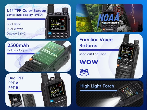 TD-H3 with dual PTT, Color Screen, NOAA, 2500 large battery capacity and Torch