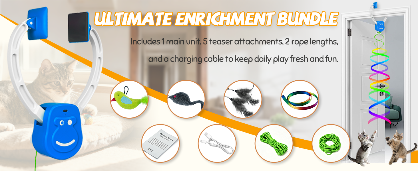 Interactive cat toy bundle for bored indoor cats with bird, mouse and feather teasers