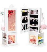 CHARMAID Kids Mirror Jewelry Cabinet - 47" Standing Jewelry Armoire with Full Length Mirror, Coat...