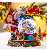 Santa Claus Snow Globe with Music Box, Automatic Snowfall, and LED Color Lights and Holiday Home ...