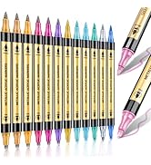 DUULEMANG Metallic Marker Pens, 12 Colors Dual Tip Metallic Acrylic Paint Markers for for Black P...