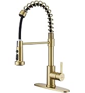 GUUKAR Gold Kitchen Faucet with Pull Down Sprayer, Single Handle Brushed Gold Faucet for Kitchen ...
