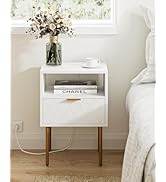 AEPOALUA Nightstand with Charging Station,Small Bedside Table with Drawer,White Night Stand, Beds...