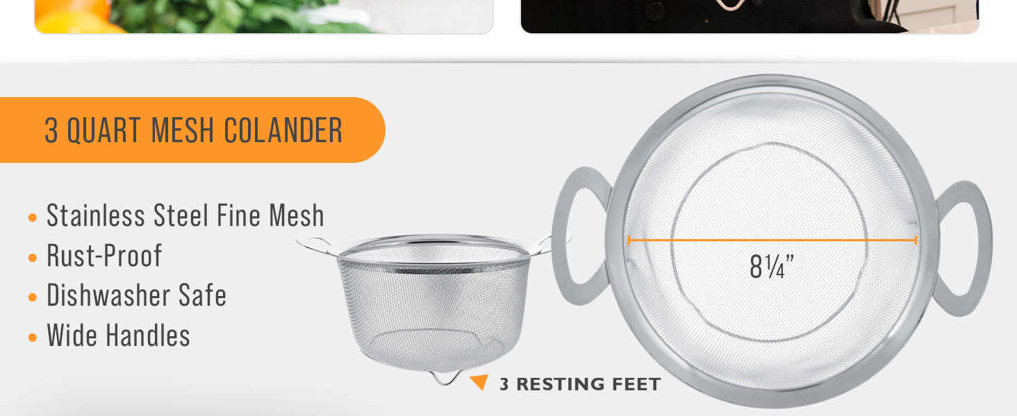 3-quart 3qt large medium small perforated mesh fine durable dishwasher safe rustproof