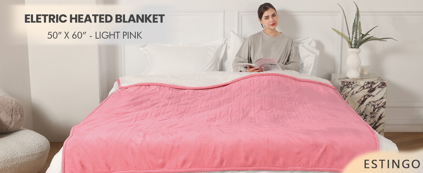 ELETRIC HEATED BLANKET 50”X 60" - LIGHT PINK