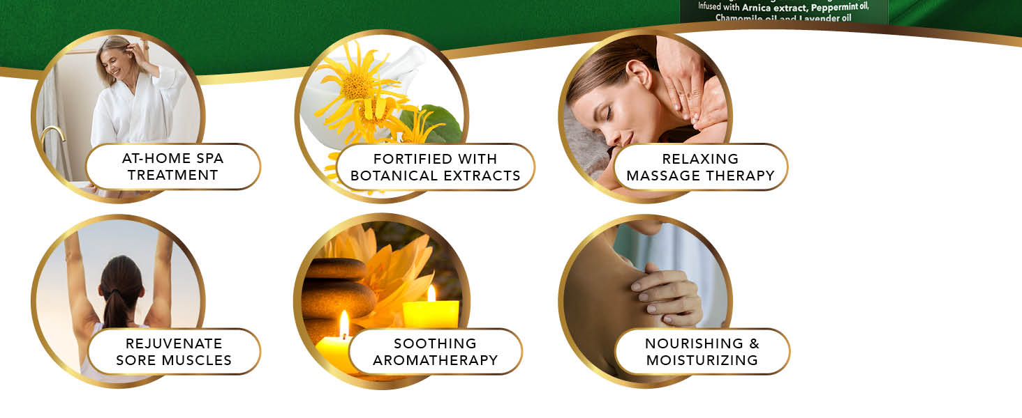 at home spa oil arnica extract fortified soothing aromatherapy oil for sore muscles